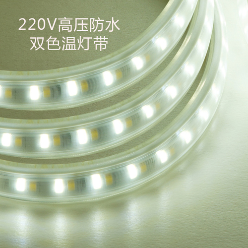 220V高压防水双色温灯带（型号: 220V-144 每米15W 尺寸: 宽16mm*厚8mm IP65）220V